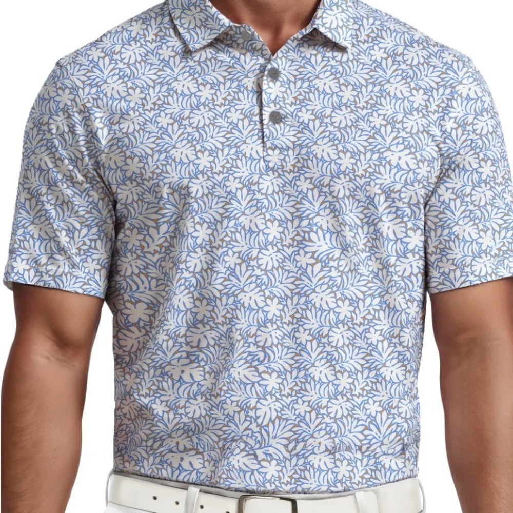 NWT Ben Hogan performance Men's Blue Floral Golf Polo Shirt UPF 50 performance